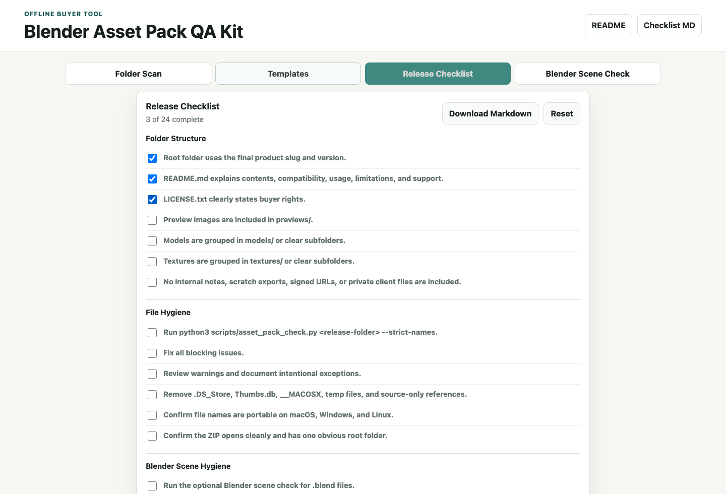 Release checklist tab with completed checklist items