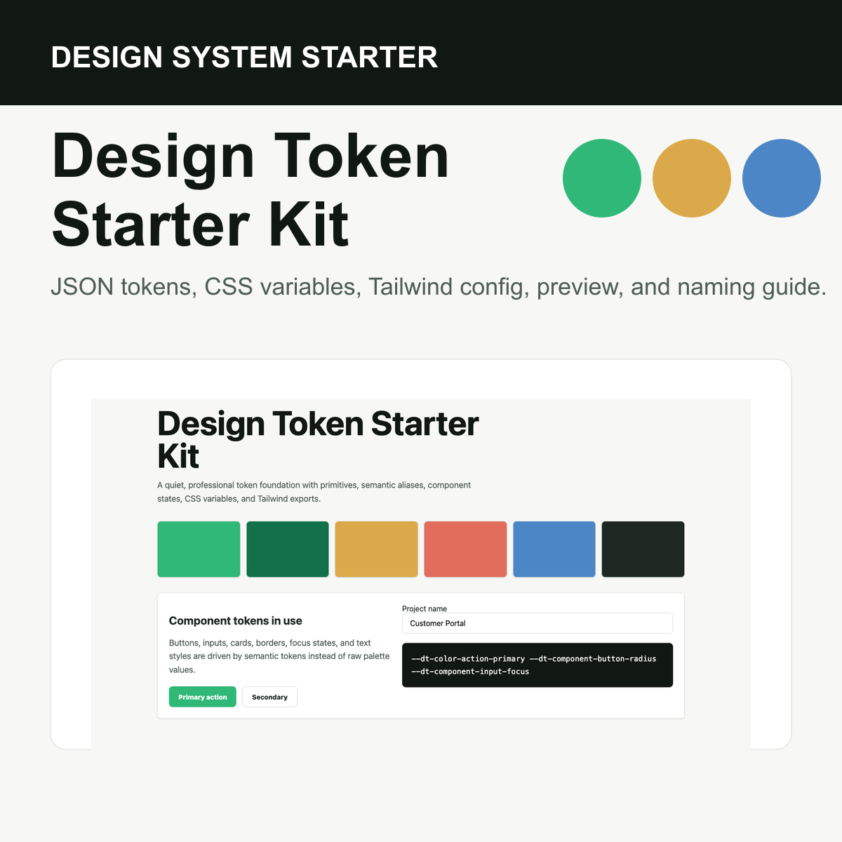 Design Token Starter Kit cover artwork with actual preview UI
